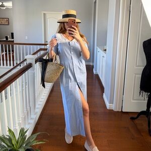 Susan Bristol Light Blue and White Maxi Shirt Dress